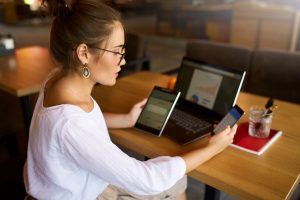 Woman distracted by technology